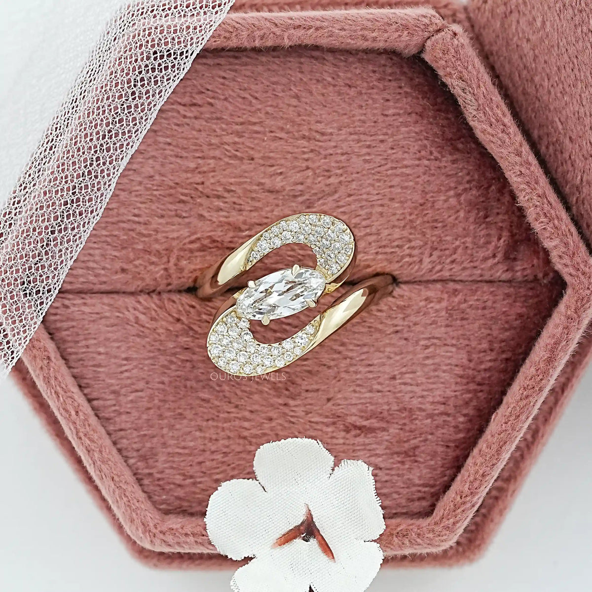 Old Mine Moval Diamond Bypass Accent Ring Ring