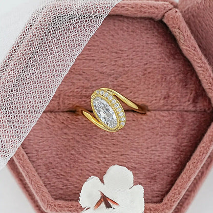 Old Mine Moval Diamond Milgrain Bypass Ring Ring