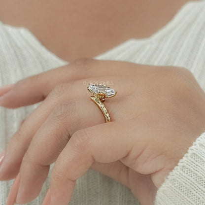 Old Mine Moval Cut Engraved Curved Engagement Ring Rings