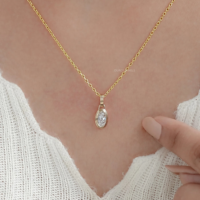 Old Mine Moval Cut Lab Grown Diamond Bezel Necklace