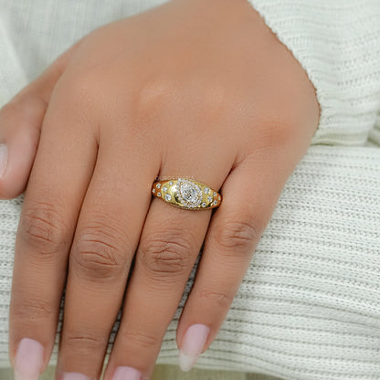 Old Mine Pear Diamond Halo Wide Flush Set Ring Ring