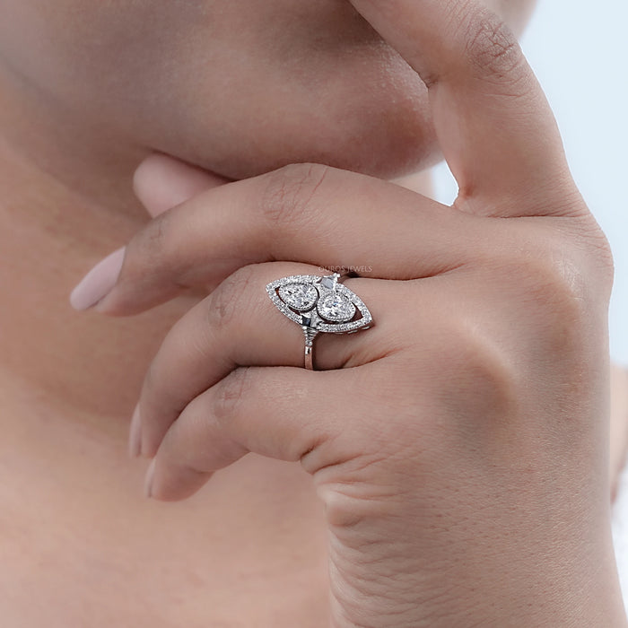 Old Mine Pear Lab Diamond Halo Navette Engagement Ring