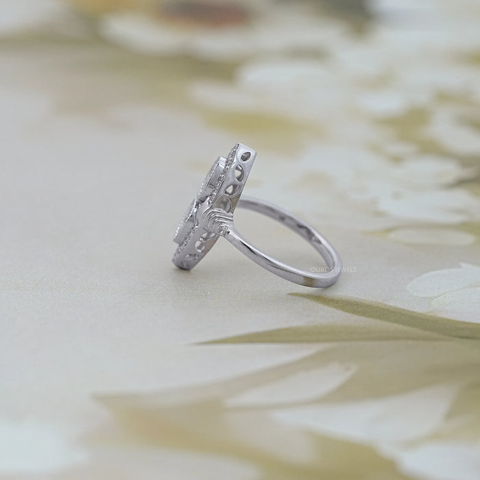Old Mine Pear Lab Diamond Halo Navette Engagement Ring