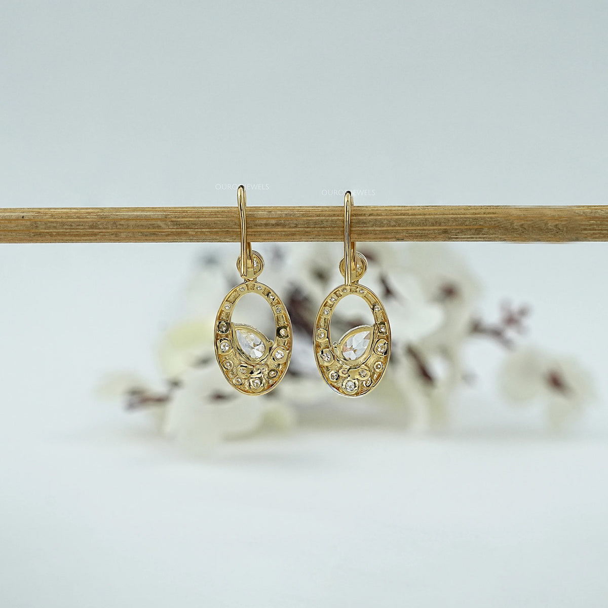 Old Mine Pear Diamond Flush Set Drop Earrings Earring