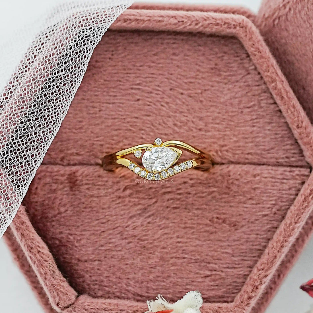 Old Mine Pear Lab Diamond Split Shank Bypass Ring Ring