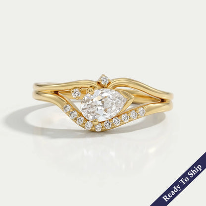 Old Mine Pear Lab Diamond Split Shank Bypass Ring Ring