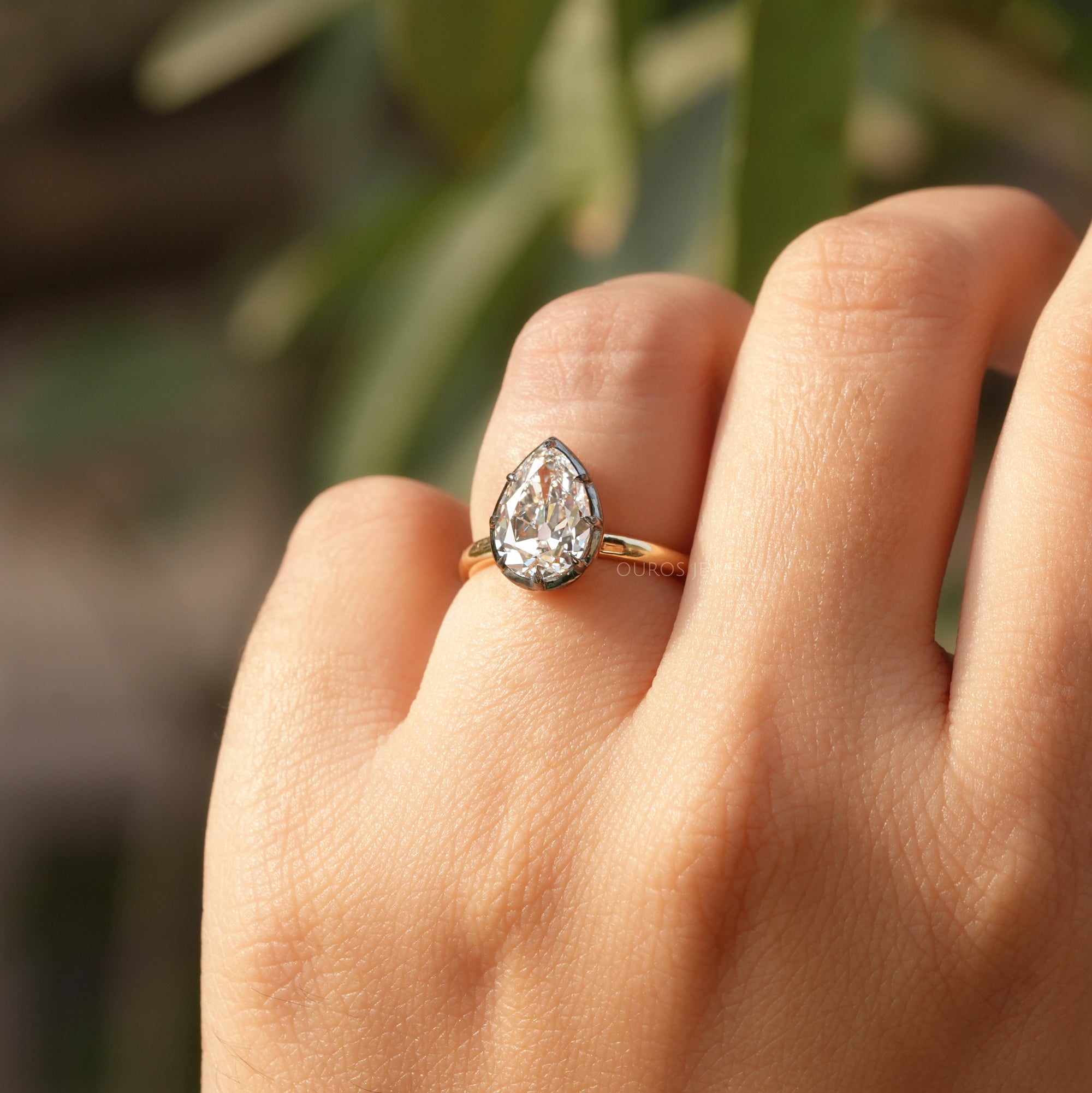 Antique Old Cut Pear Shaped Solitaire Diamond Engagement Ring Rings