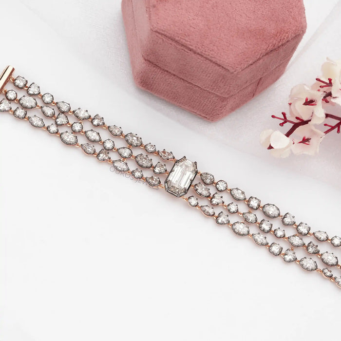 [Emerald Cut Old Cut Diamonds Bracelet]-[Ouros Jewels]