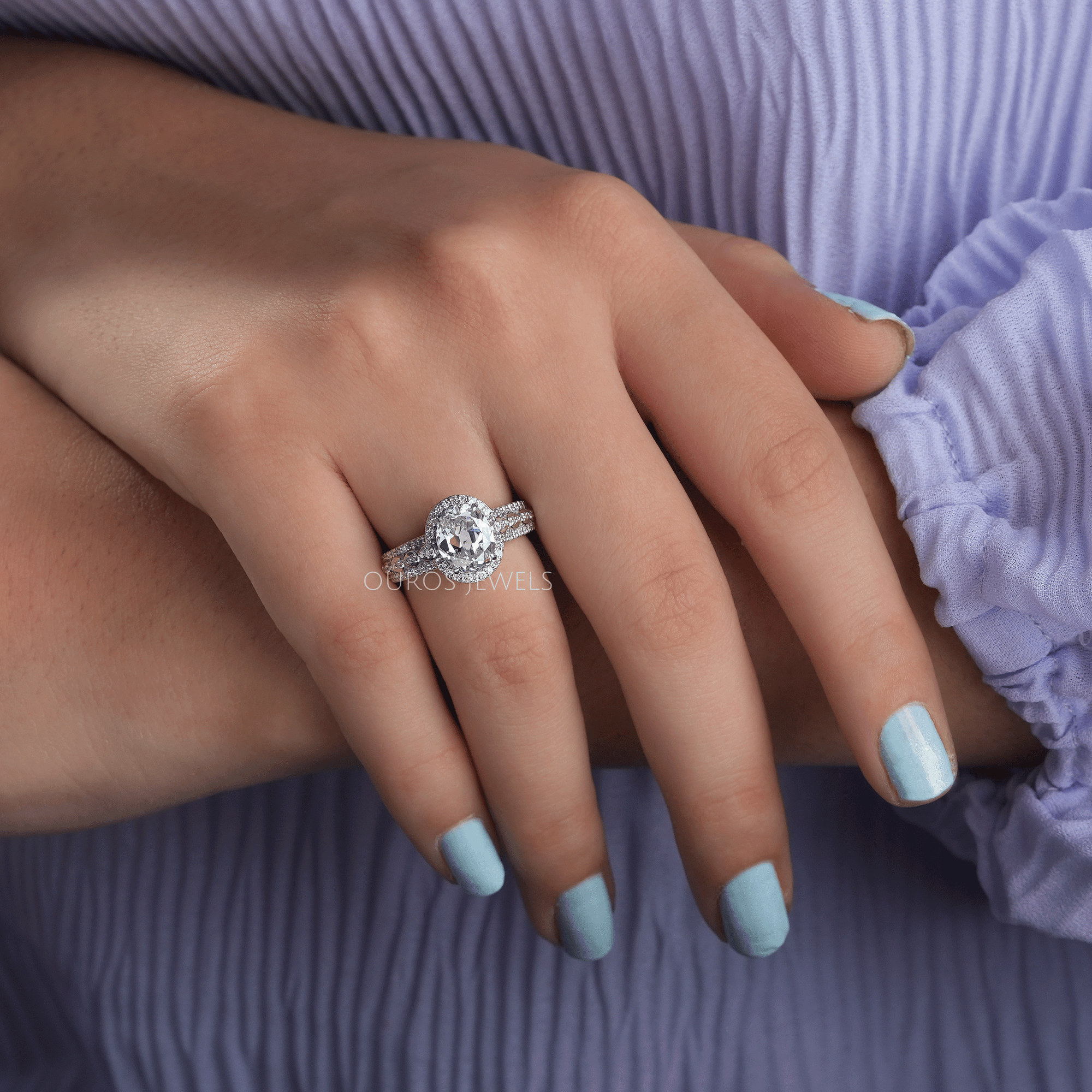 Old Mine Oval Cut Halo Diamond Engagement Ring