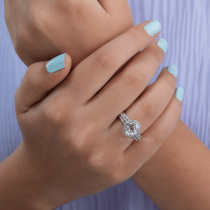 Old Mine Oval Cut Halo Diamond Engagement Ring
