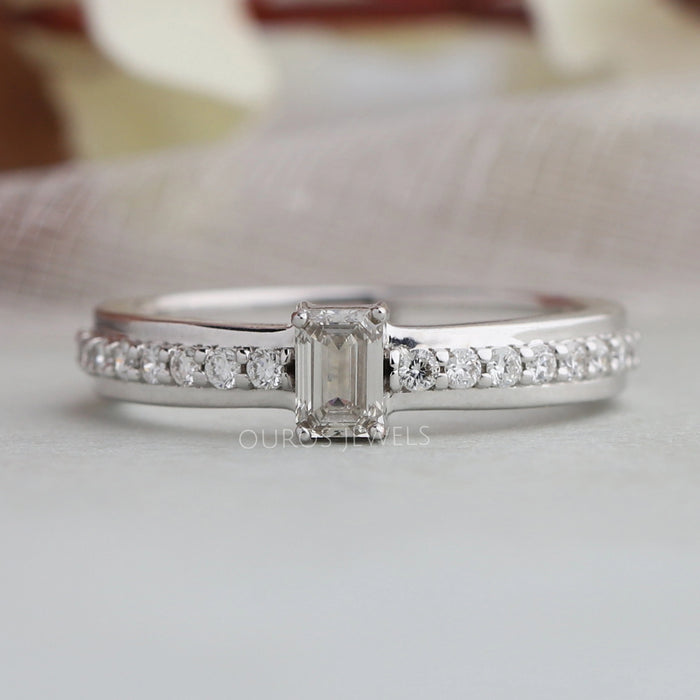 Fancy Emerald Cut Diamond Solitaire Accent Engagement Ring