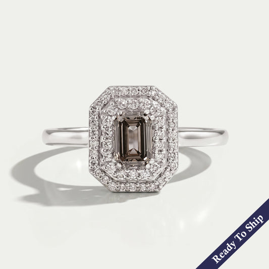 Olive Emerald Cut Lab Diamond Double Halo Engagement Ring Ring