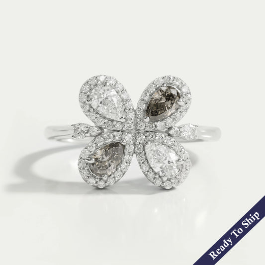 Olive Pear Shape Lab Diamond Floral Style Halo Ring Ring