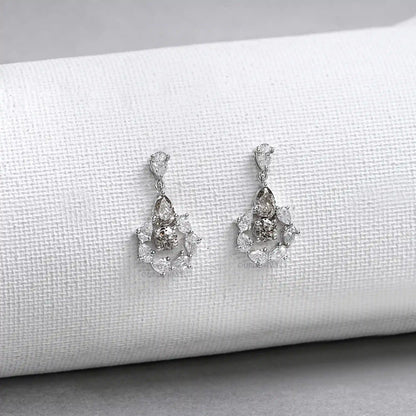 Olive Pear And Round Lab Diamonds Halo Drop Earrings