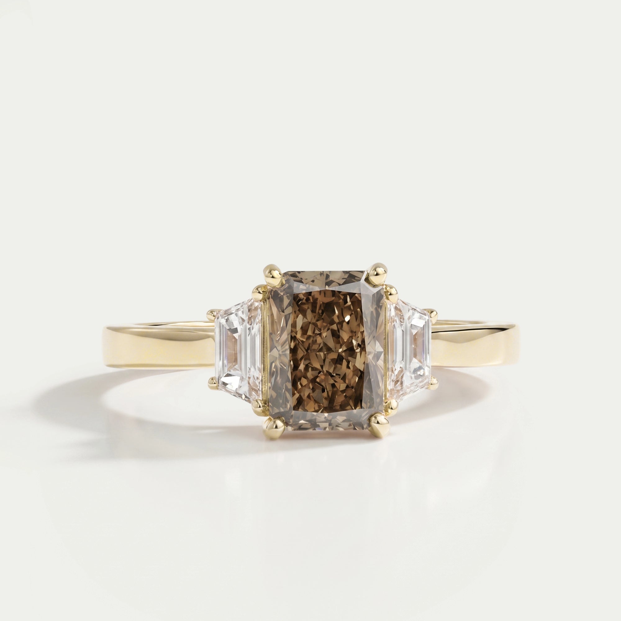 Olive Radiant Cut Three Stone Lab Grown Diamond Engagement Ring Rings
