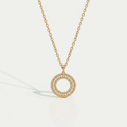 Lab Diamond Open Circle Double Beaded Border Pendant Necklaces