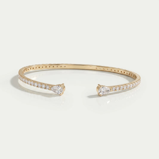 Pear and Round Lab Grown Diamond Open Cuff Bangle Bracelet