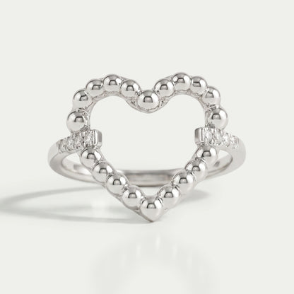 Open Heart Shape Round Diamond Bubble Ring Ring