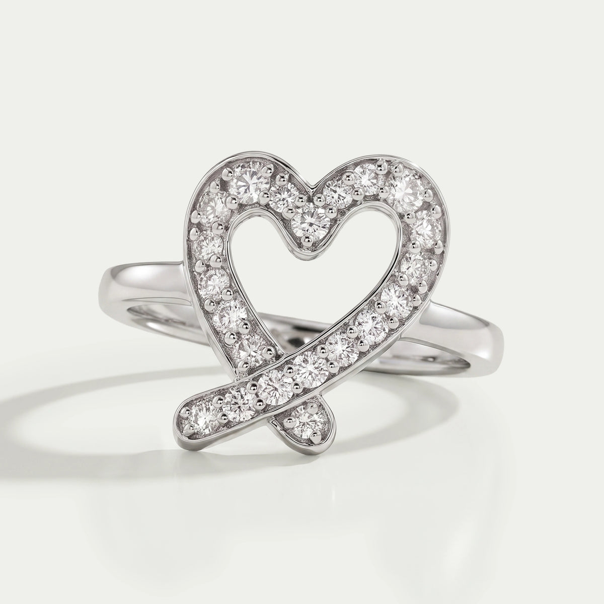 Round Diamond Open Heart Shape Ring Ring