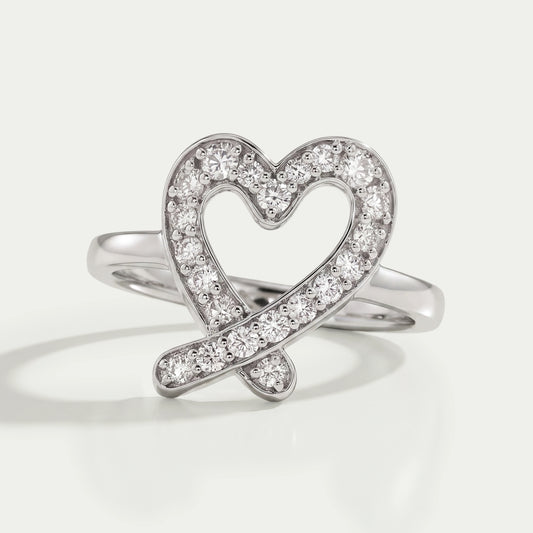 Round Diamond Open Heart Shape Ring Ring