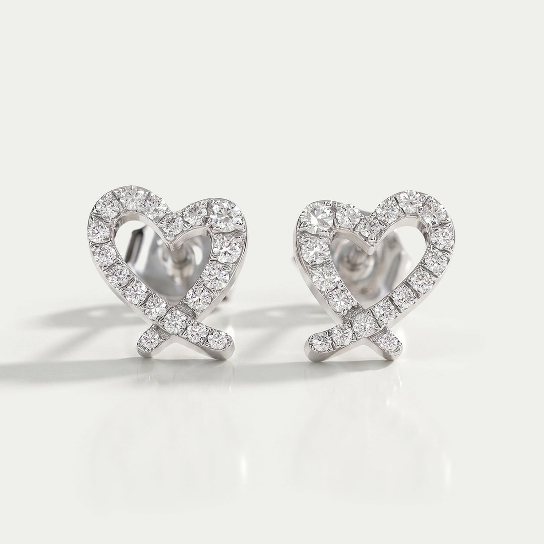 Open Heart Shape Round Diamond Stud Earrings Earrings