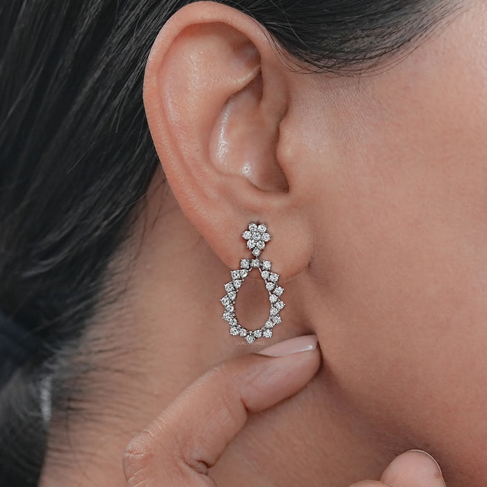 Open Pear Shaped Drop Diamond Earrings