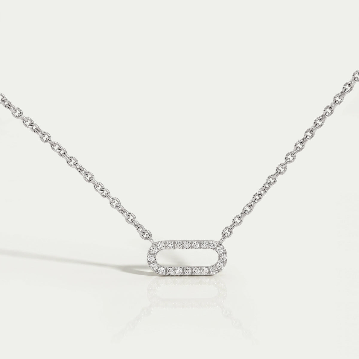 Open Rectangle Round Lab Diamond Link Pendant Necklaces