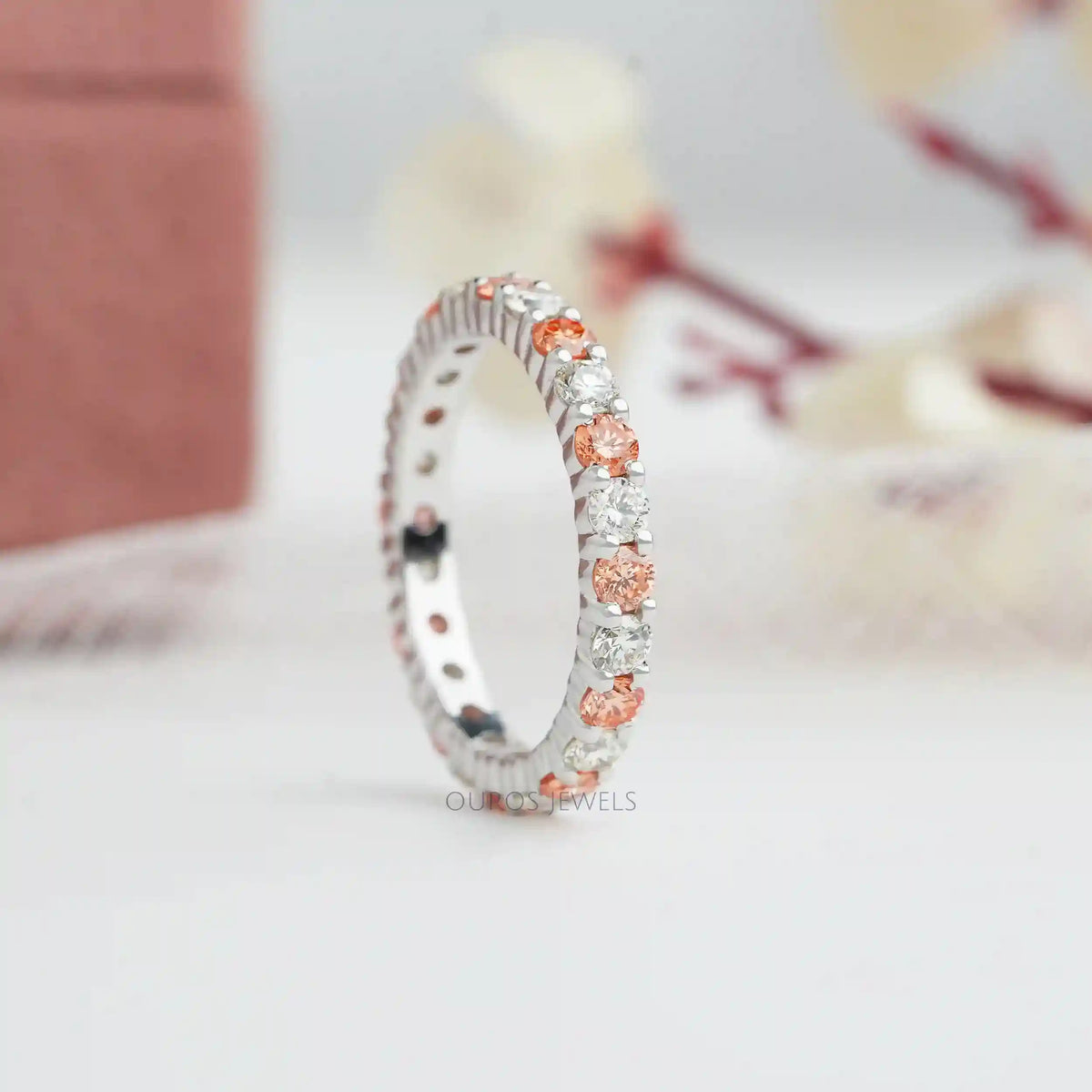 Multi Color Round Lab Diamond Wedding Bands Orange EF_VS Ring