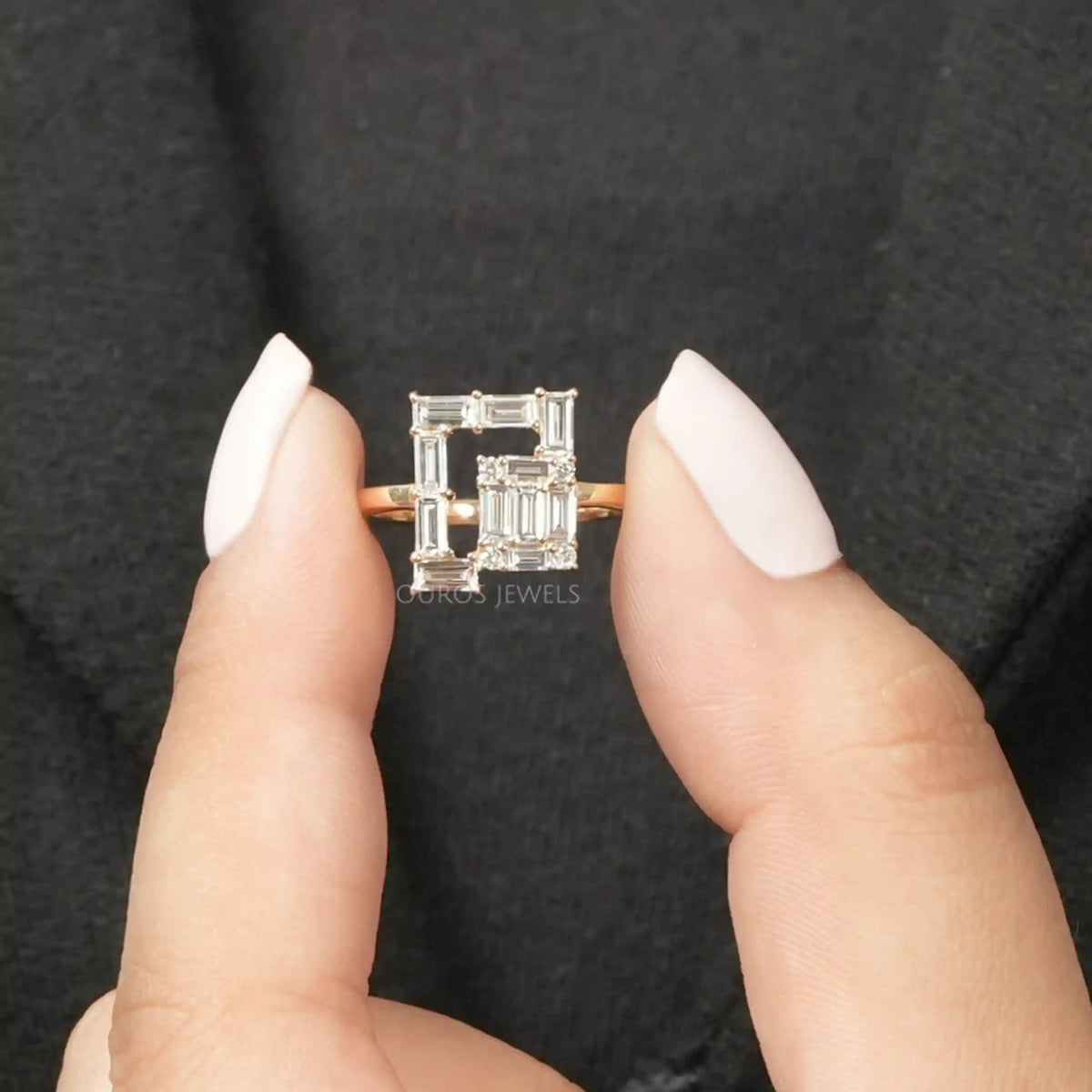 Baguette Cut Lab Grown Diamond Cluster Engagement Ring