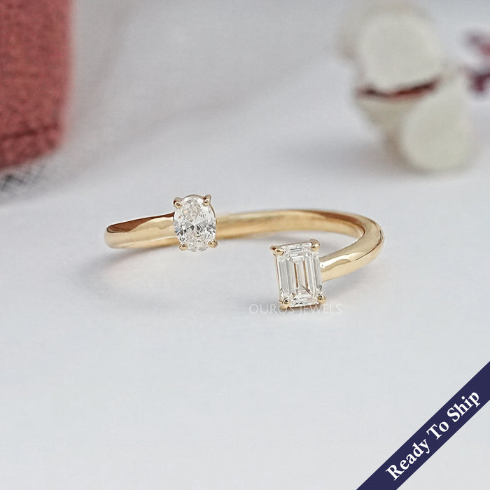 Two Stone Lab Diamond Open Cuff Ring Ring
