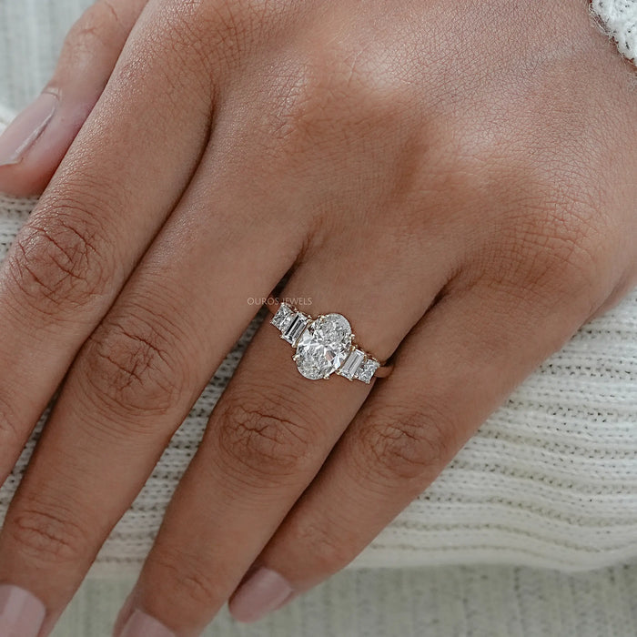 Oval And Baguette Diamond Five Stone Engagement Ring