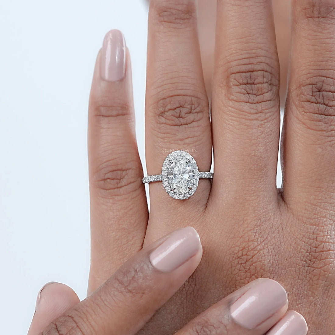 Oval Cut Halo Accent Diamond Engagement Ring Ring