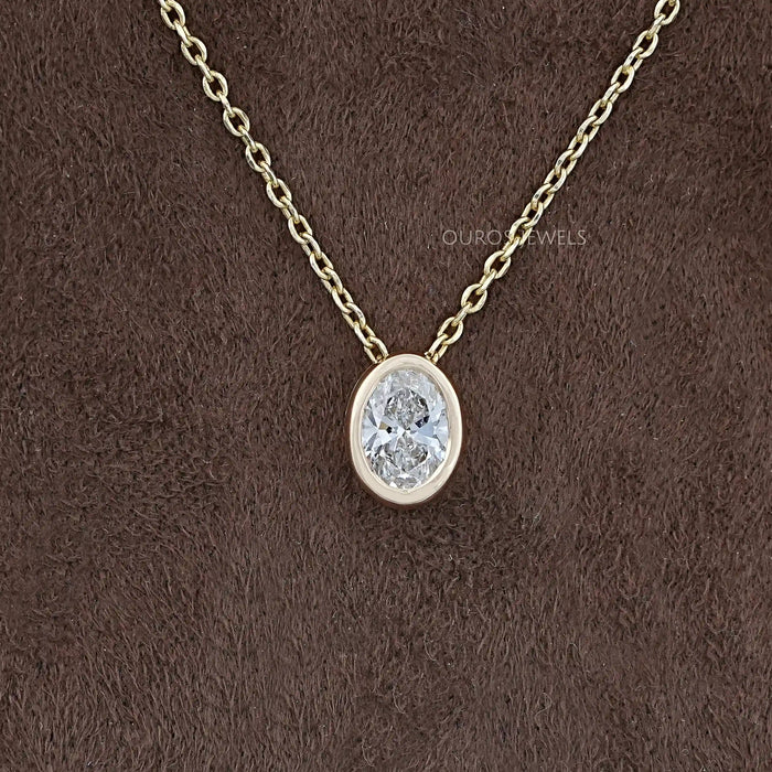 Oval Cut Lab Grown Diamond Bezel Necklace 