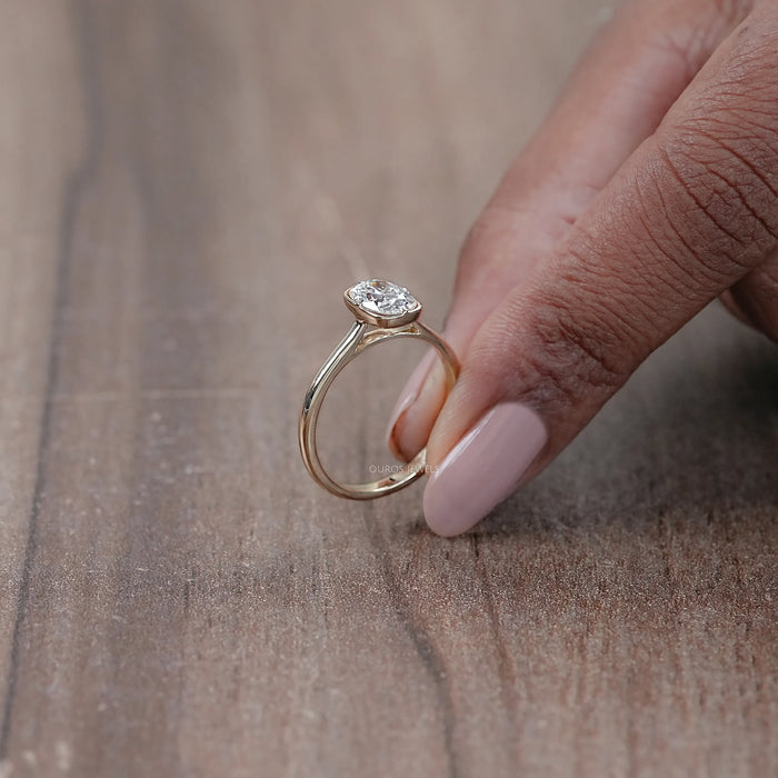 Oval Cut Lab Diamond Button Back Solitaire Engagement Ring
