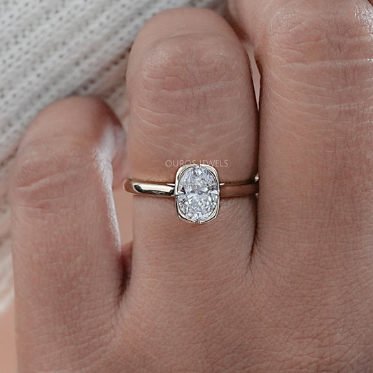 Oval Lab Diamond Button Back Solitaire Engagement Ring Rings