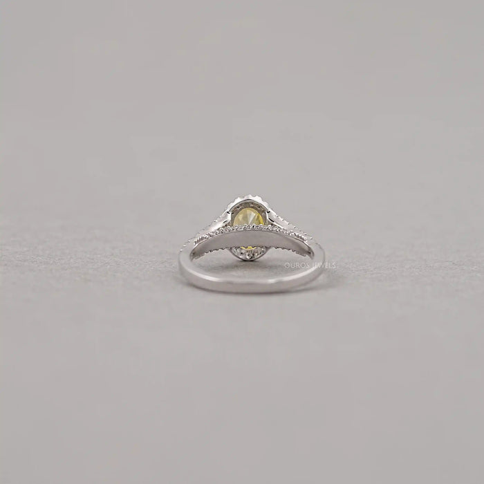 Yellow Oval Diamond Halo Split Shank Wedding Ring