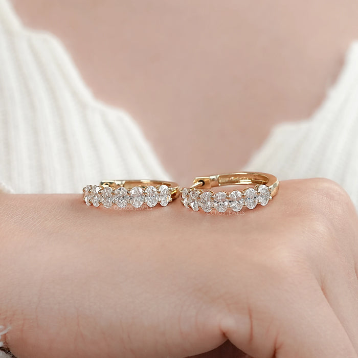 East West Oval Cut Lab Grown Diamond Hoop Earrings