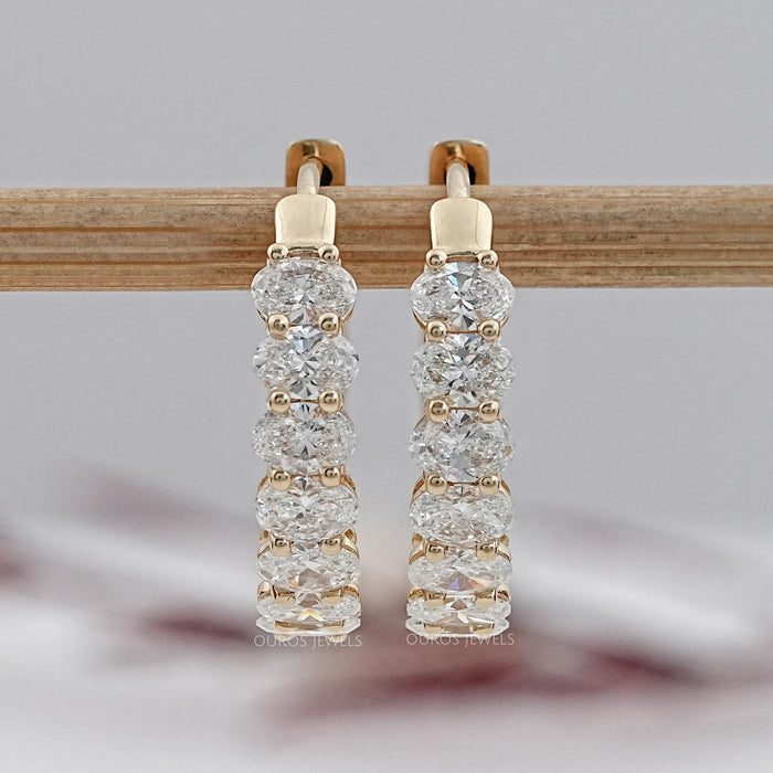 East West Oval Cut Lab Grown Diamond Hoop Earrings