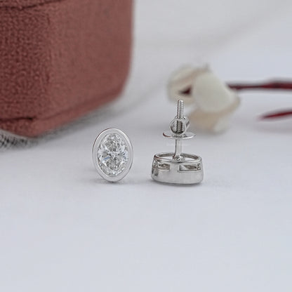 Oval Diamond Bezel Stud Earrings