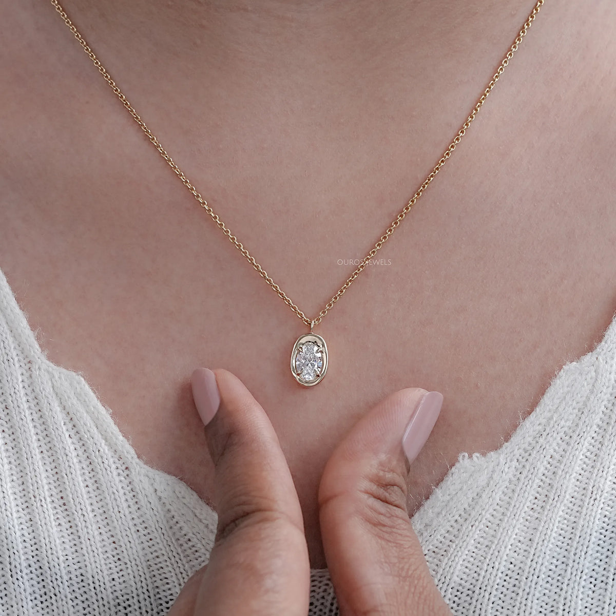 Oval Lab Diamond Molten Heirloom Pendant Necklaces