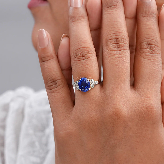 Oval Sapphire Gemstone Solitaire Accent Ring