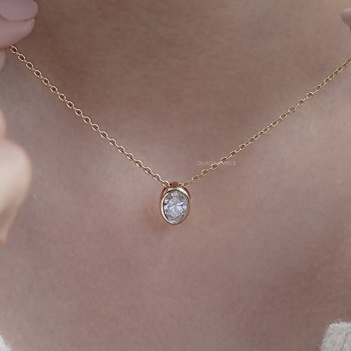 Oval Cut Lab Grown Diamond Bezel Necklace 