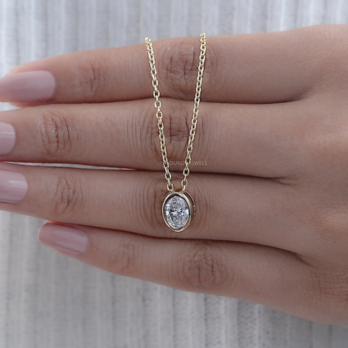 Oval Cut Lab Grown Diamond Bezel Necklace 