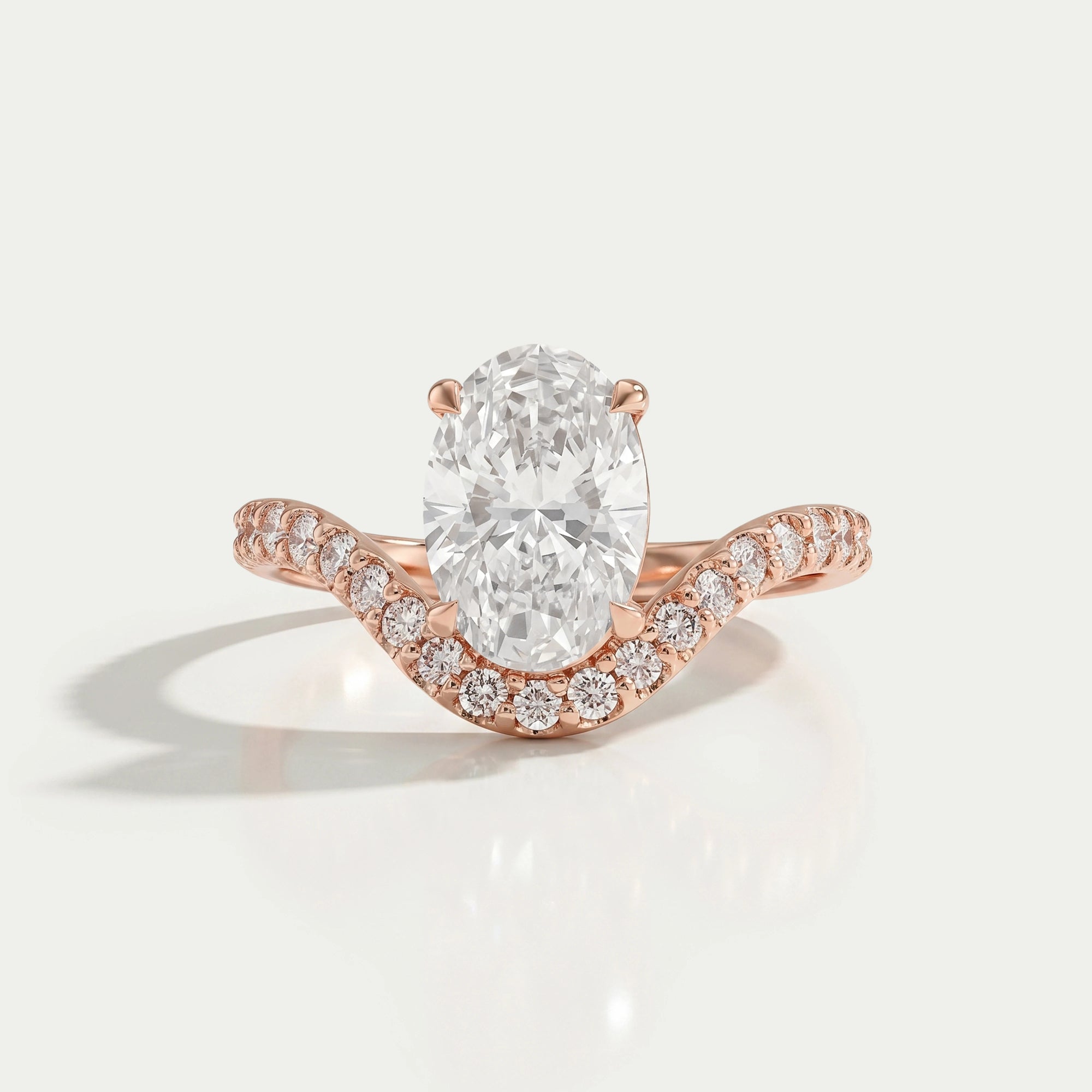 Oval Diamond Wave Engagement Ring with Pave Setting 