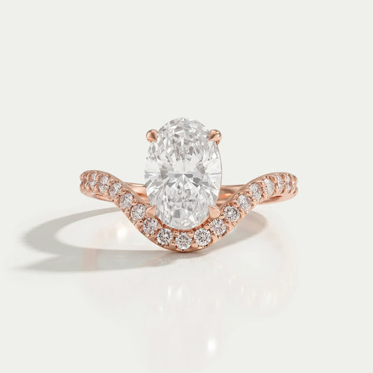 Oval Diamond Wave Engagement Ring with Pave Setting 