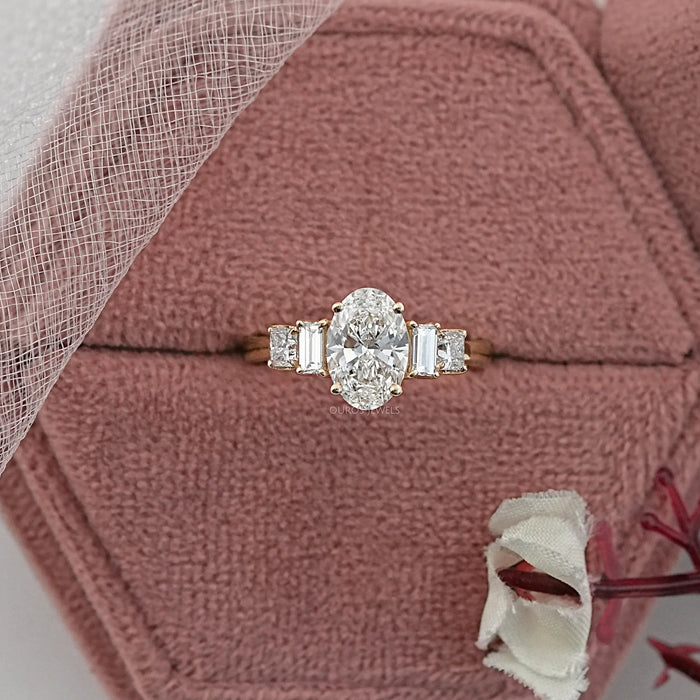 Oval And Baguette Diamond Five Stone Engagement Ring