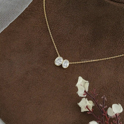 Duo Oval Diamond Bezel Toi Et Moi Pendant Necklaces