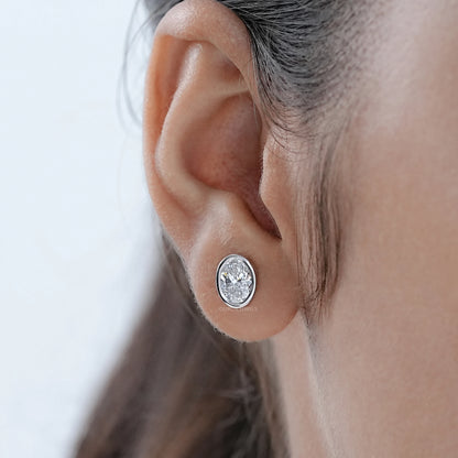 Oval Diamond Bezel Stud Earrings