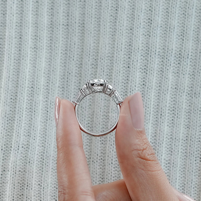 Oval And Half Moon Diamond Five Stone Engagement Ring