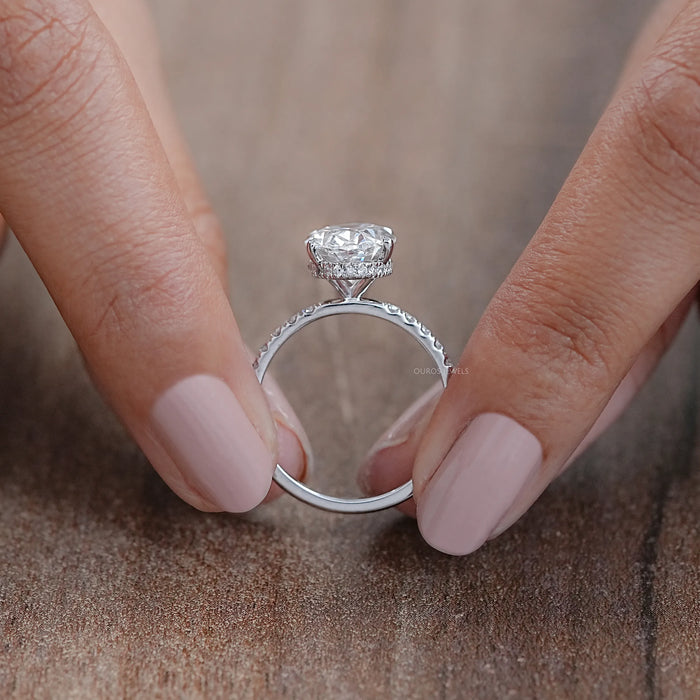 Oval Hidden Halo Diamond Solitaire Ring